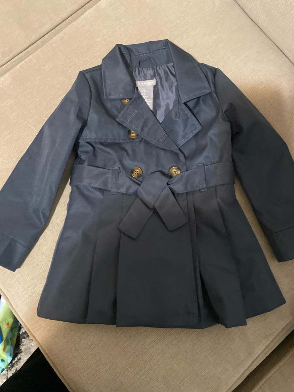 Tahari Girls Double-Breasted Trench Coat Navy Size 2T